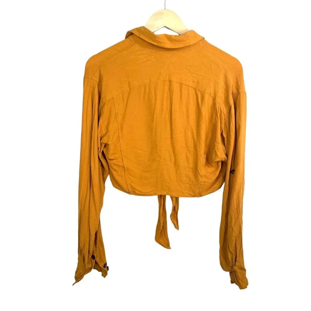 Faithful the Brand cropped tie front‎ blouse sz L mustard - Picture 2 of 8
